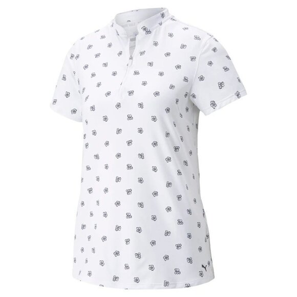NEW PUMA Women's LARGE MATTR Hibiscus Floral Golf Polo Shirt WHITE - Picture 1 of 7